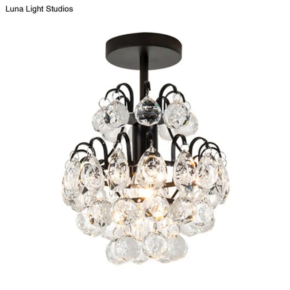 DecorBites™ مصباح كريستالي شبه مثبت على السقف من DecorBites™ - تصميم أنيق مخروطي الشكل بمصباح واحد باللون الأسود