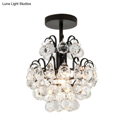 DecorBites™ مصباح كريستالي شبه مثبت على السقف من DecorBites™ - تصميم أنيق مخروطي الشكل بمصباح واحد باللون الأسود