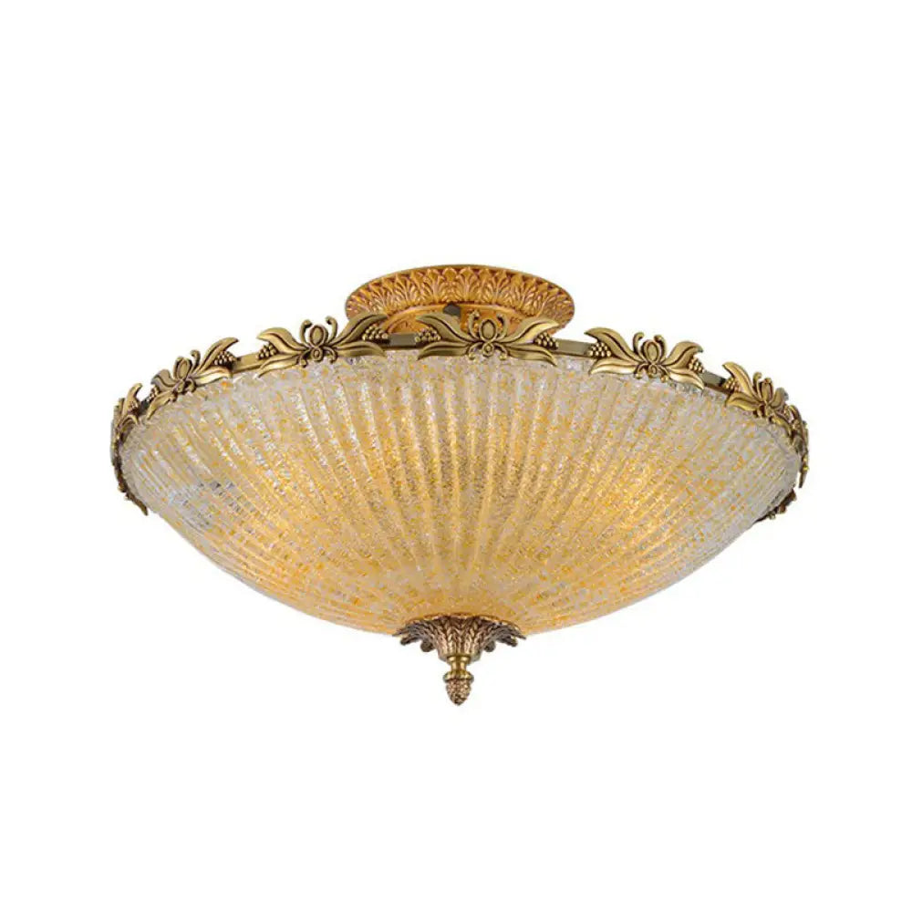 DecorBites™ DecorBites™ Semi Mount Lighting in Brass with Antiqued Bowl Shaped Flush Light and Clear Variegated Glass