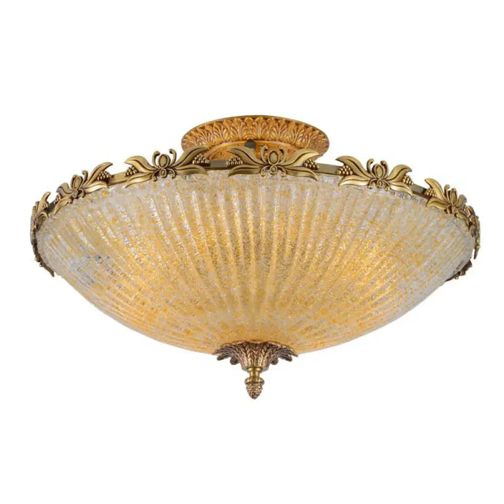 DecorBites™ DecorBites™ Semi Mount Lighting in Brass with Antiqued Bowl Shaped Flush Light and Clear Variegated Glass
