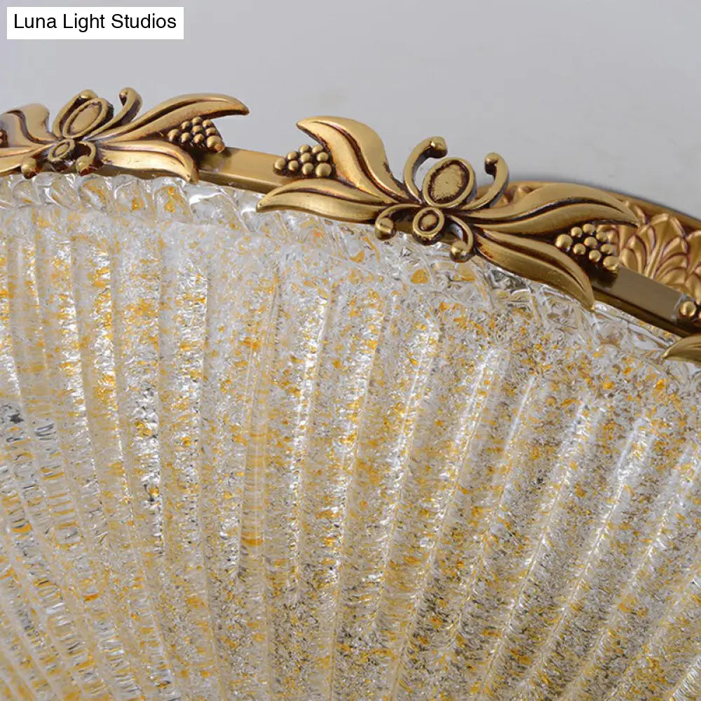 DecorBites™ DecorBites™ Semi Mount Lighting in Brass with Antiqued Bowl Shaped Flush Light and Clear Variegated Glass