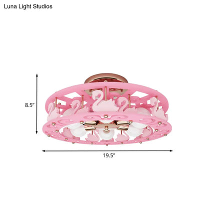 DecorBites™ DecorBites™ Semi Mount Pink Flush Light Fixture - Metal Drum Design with Bird/Angel Decoration, Ideal for Kids Room - 6 lights