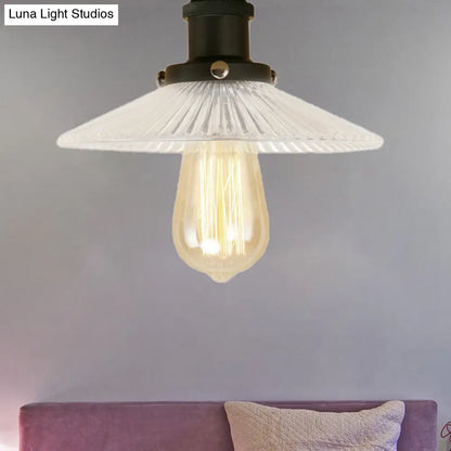 DecorBites™ DecorBites™ Semi Mount Ribbed Glass Cone Ceiling Light in Black/Brass/Copper - Industrial Style for Living Room - 1 Bulb