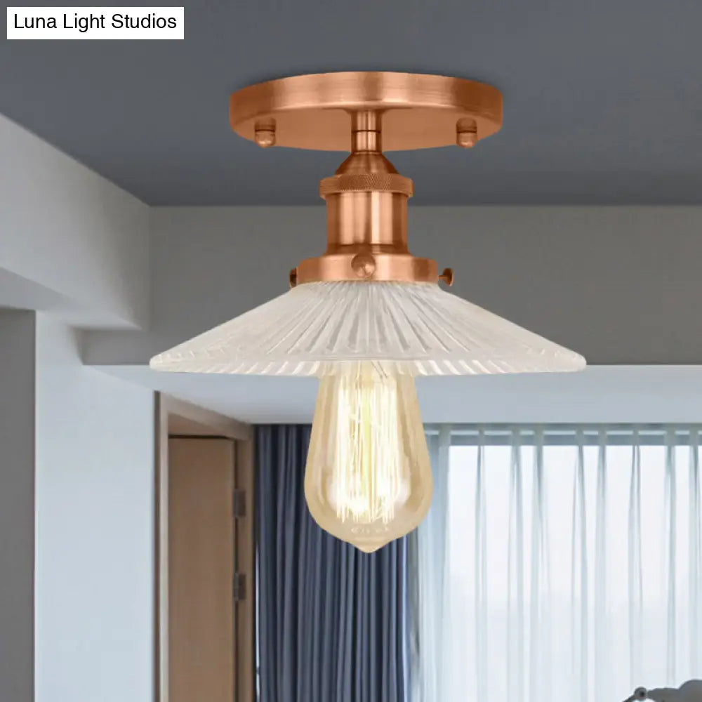 DecorBites™ DecorBites™ Semi Mount Ribbed Glass Cone Ceiling Light in Black/Brass/Copper - Industrial Style for Living Room - 1 Bulb