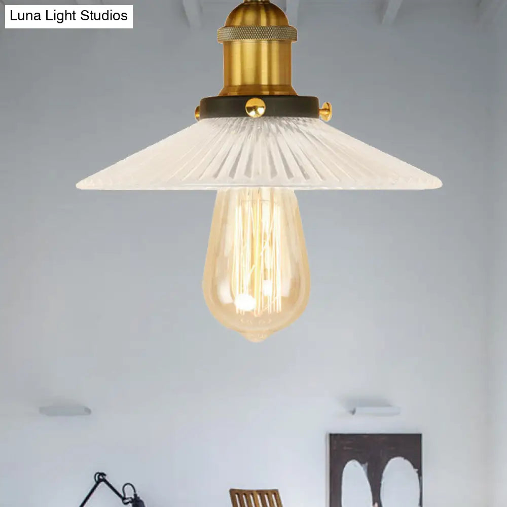 DecorBites™ DecorBites™ Semi Mount Ribbed Glass Cone Ceiling Light in Black/Brass/Copper - Industrial Style for Living Room - 1 Bulb