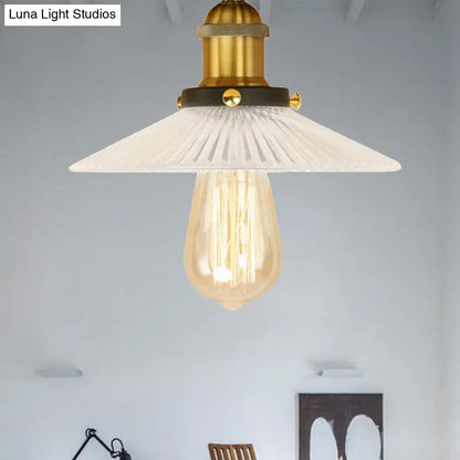 DecorBites™ DecorBites™ Semi Mount Ribbed Glass Cone Ceiling Light in Black/Brass/Copper - Industrial Style for Living Room - 1 Bulb