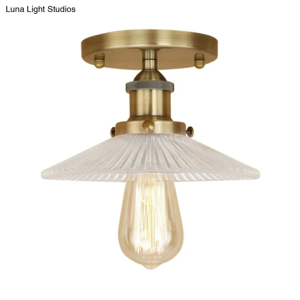 DecorBites™ DecorBites™ Semi Mount Ribbed Glass Cone Ceiling Light in Black/Brass/Copper - Industrial Style for Living Room - 1 Bulb