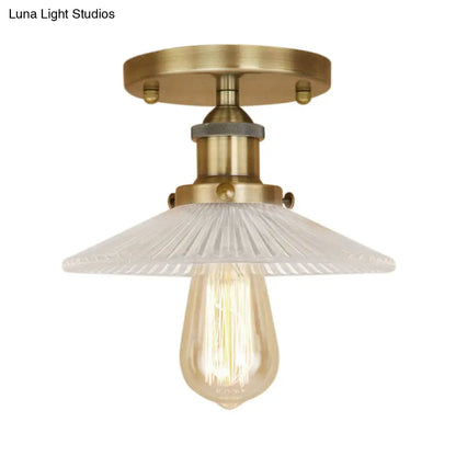 DecorBites™ DecorBites™ Semi Mount Ribbed Glass Cone Ceiling Light in Black/Brass/Copper - Industrial Style for Living Room - 1 Bulb