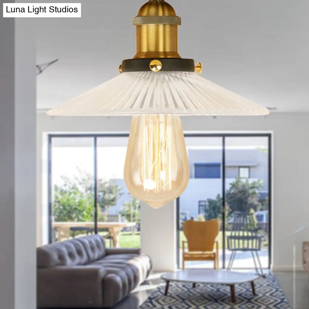 DecorBites™ DecorBites™ Semi Mount Ribbed Glass Cone Ceiling Light in Black/Brass/Copper - Industrial Style for Living Room - 1 Bulb