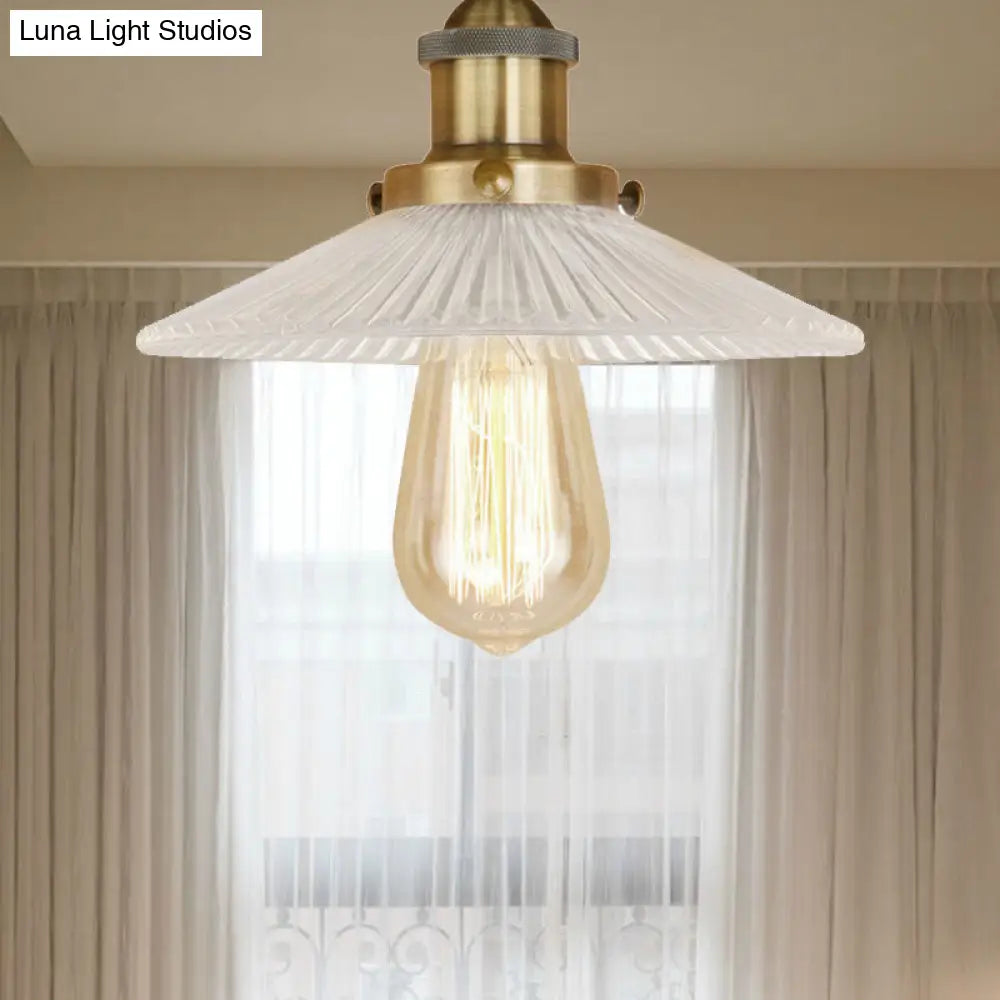 DecorBites™ DecorBites™ Semi Mount Ribbed Glass Cone Ceiling Light in Black/Brass/Copper - Industrial Style for Living Room - 1 Bulb