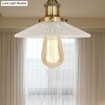 DecorBites™ DecorBites™ Semi Mount Ribbed Glass Cone Ceiling Light in Black/Brass/Copper - Industrial Style for Living Room - 1 Bulb