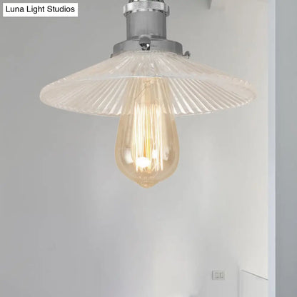 DecorBites™ DecorBites™ Semi Mount Ribbed Glass Cone Ceiling Light in Black/Brass/Copper - Industrial Style for Living Room - 1 Bulb