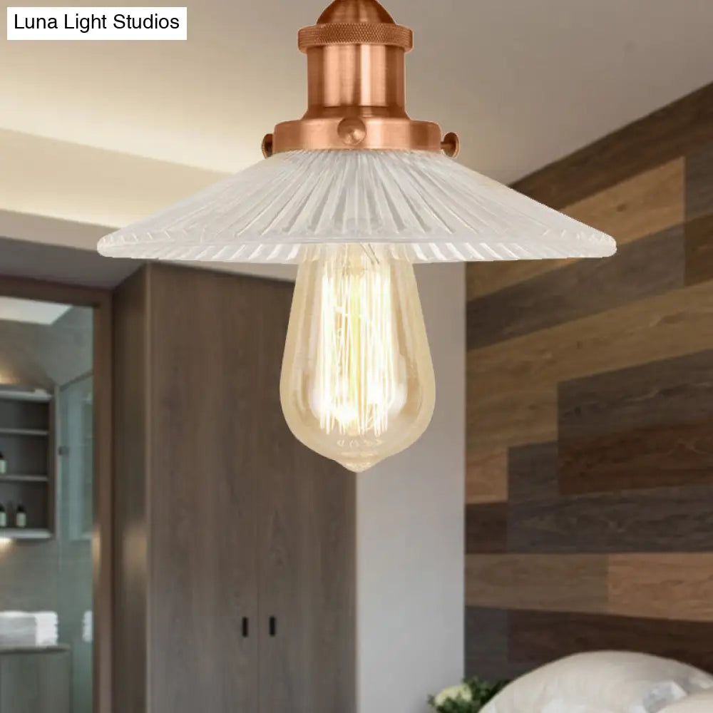 DecorBites™ DecorBites™ Semi Mount Ribbed Glass Cone Ceiling Light in Black/Brass/Copper - Industrial Style for Living Room - 1 Bulb