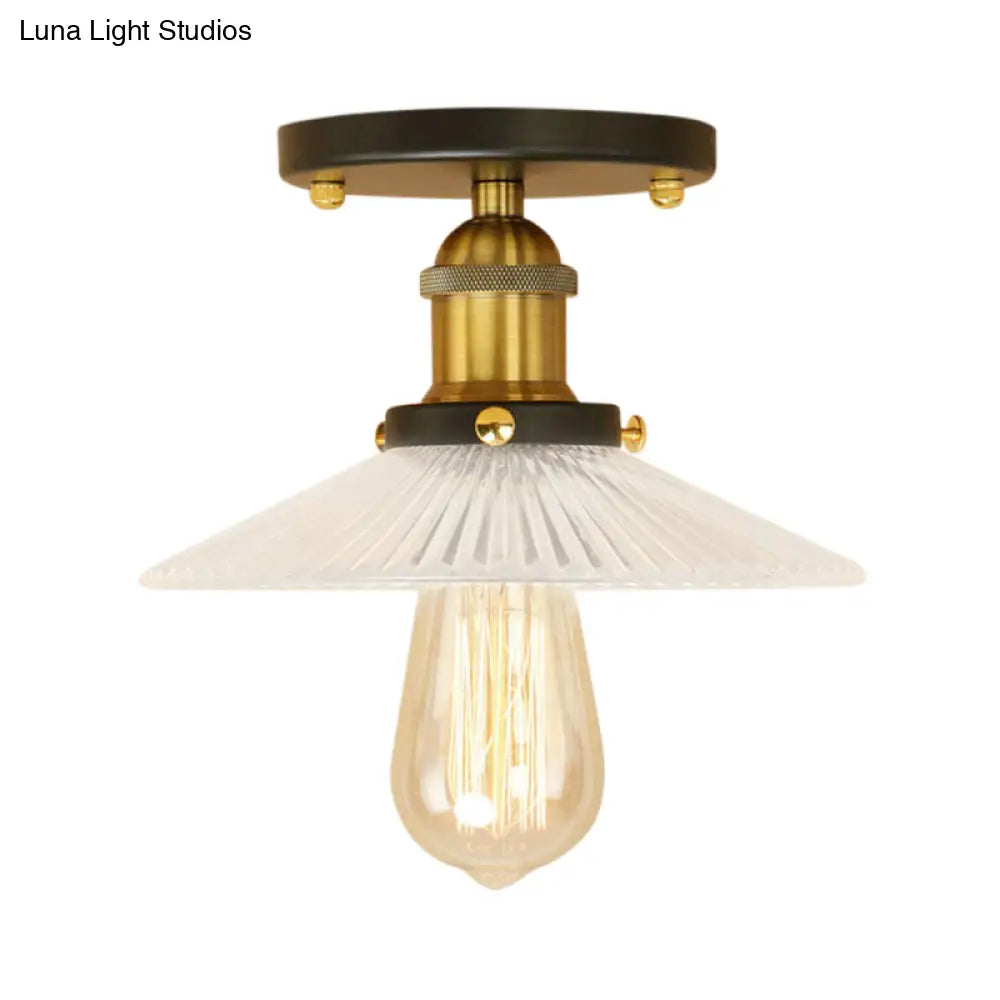 DecorBites™ DecorBites™ Semi Mount Ribbed Glass Cone Ceiling Light in Black/Brass/Copper - Industrial Style for Living Room - 1 Bulb