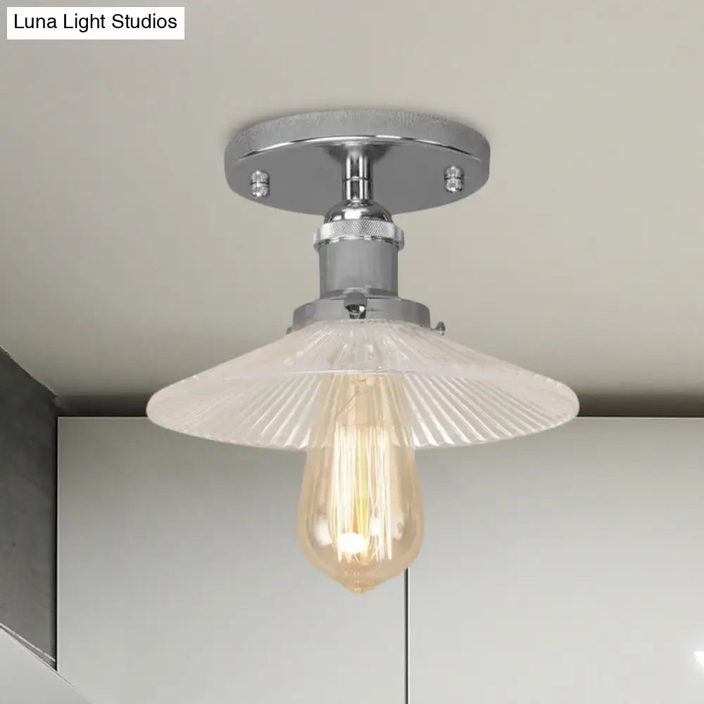 DecorBites™ DecorBites™ Semi Mount Ribbed Glass Cone Ceiling Light in Black/Brass/Copper - Industrial Style for Living Room - 1 Bulb