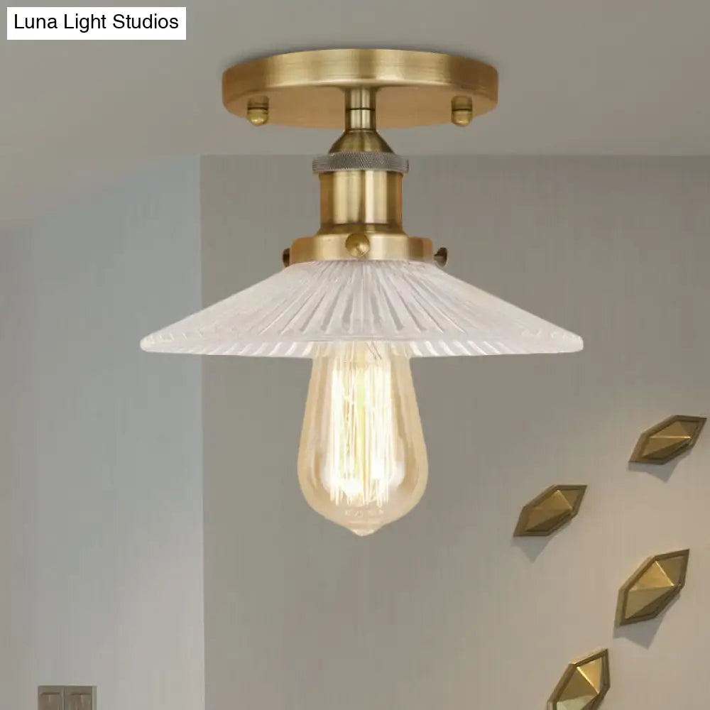 DecorBites™ DecorBites™ Semi Mount Ribbed Glass Cone Ceiling Light in Black/Brass/Copper - Industrial Style for Living Room - 1 Bulb