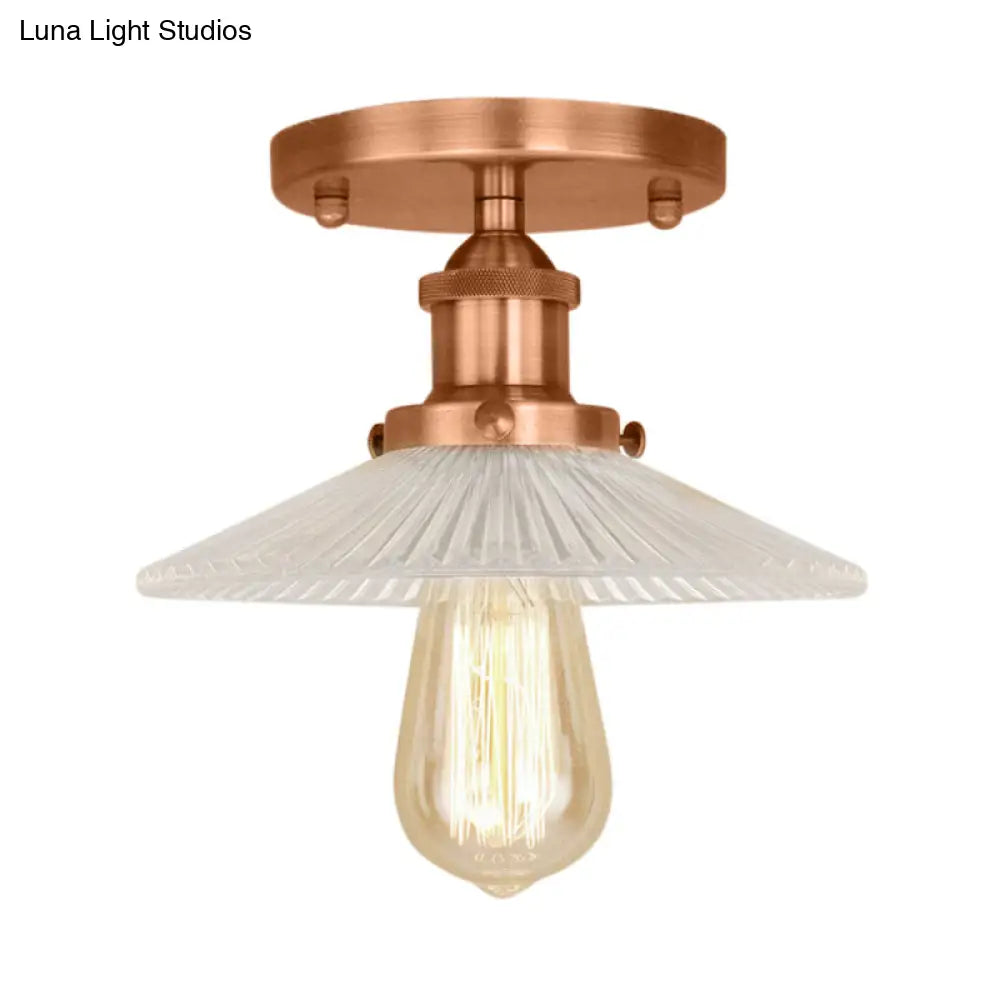 DecorBites™ DecorBites™ Semi Mount Ribbed Glass Cone Ceiling Light in Black/Brass/Copper - Industrial Style for Living Room - 1 Bulb