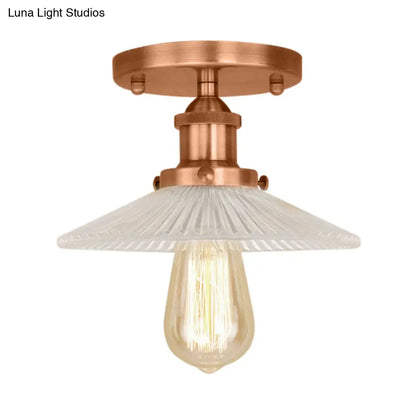 DecorBites™ DecorBites™ Semi Mount Ribbed Glass Cone Ceiling Light in Black/Brass/Copper - Industrial Style for Living Room - 1 Bulb