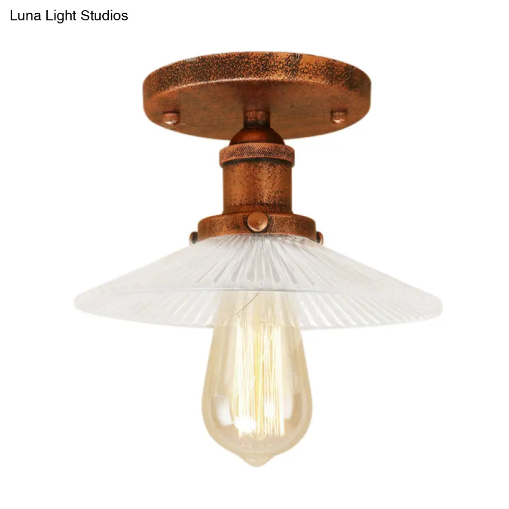 DecorBites™ DecorBites™ Semi Mount Ribbed Glass Cone Ceiling Light in Black/Brass/Copper - Industrial Style for Living Room - 1 Bulb