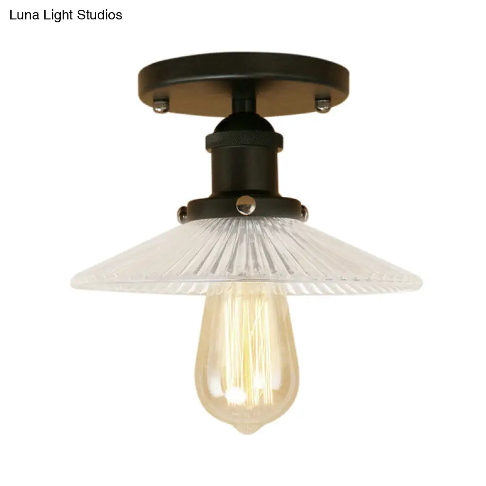 DecorBites™ DecorBites™ Semi Mount Ribbed Glass Cone Ceiling Light in Black/Brass/Copper - Industrial Style for Living Room - 1 Bulb