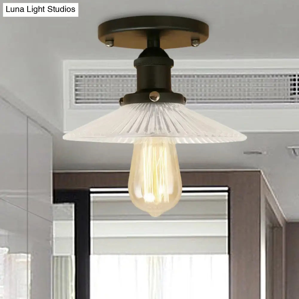 DecorBites™ DecorBites™ Semi Mount Ribbed Glass Cone Ceiling Light in Black/Brass/Copper - Industrial Style for Living Room - 1 Bulb