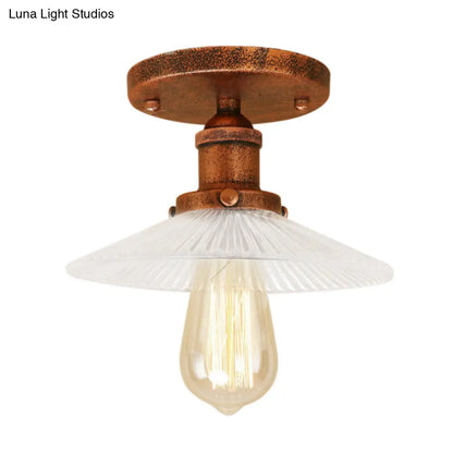 DecorBites™ DecorBites™ Semi Mount Ribbed Glass Cone Ceiling Light in Black/Brass/Copper - Industrial Style for Living Room - 1 Bulb