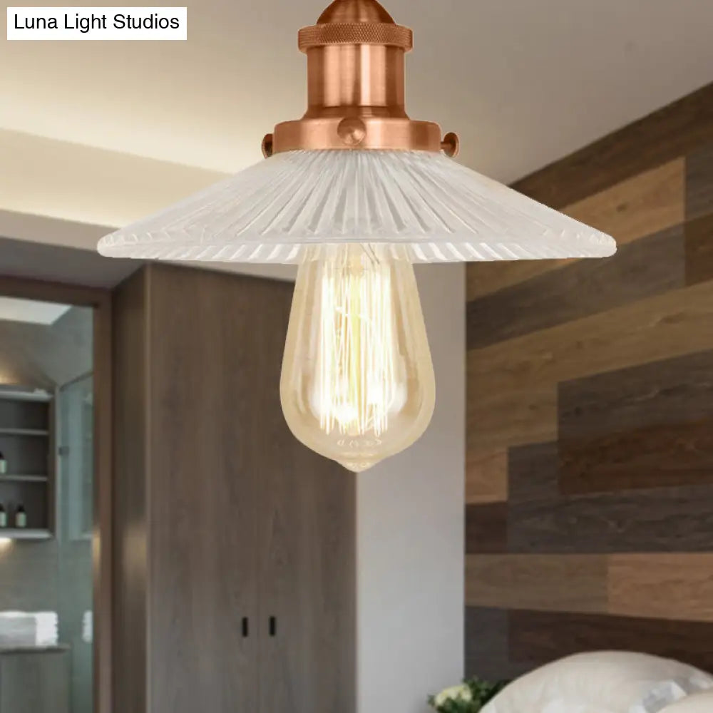 DecorBites™ DecorBites™ Semi Mount Ribbed Glass Cone Ceiling Light in Black/Brass/Copper - Industrial Style for Living Room - 1 Bulb