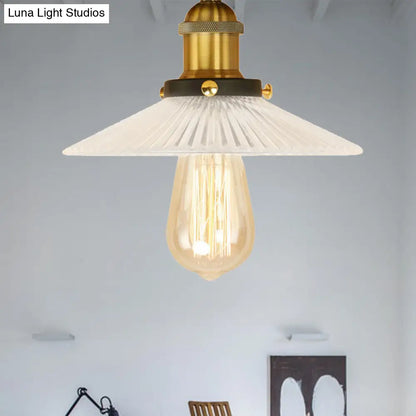 DecorBites™ DecorBites™ Semi Mount Ribbed Glass Cone Ceiling Light in Black/Brass/Copper - Industrial Style for Living Room - 1 Bulb