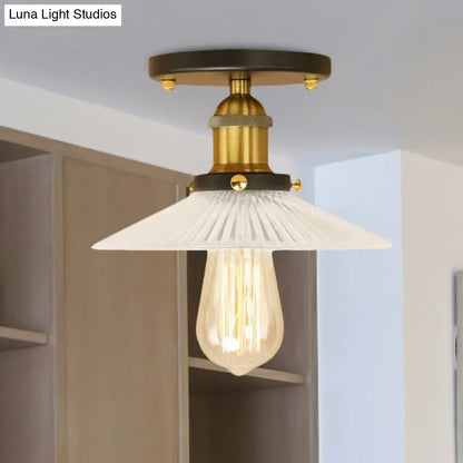 DecorBites™ DecorBites™ Semi Mount Ribbed Glass Cone Ceiling Light in Black/Brass/Copper - Industrial Style for Living Room - 1 Bulb