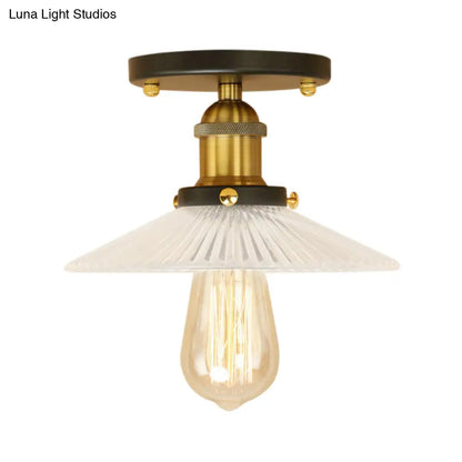 DecorBites™ DecorBites™ Semi Mount Ribbed Glass Cone Ceiling Light in Black/Brass/Copper - Industrial Style for Living Room - 1 Bulb