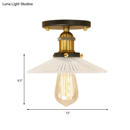 DecorBites™ DecorBites™ Semi Mount Ribbed Glass Cone Ceiling Light in Black/Brass/Copper - Industrial Style for Living Room - 1 Bulb