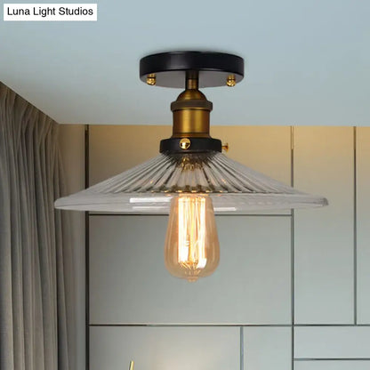 DecorBites™ DecorBites™ Semi Mount Ribbed Glass Cone Ceiling Light in Black/Brass/Copper - Industrial Style for Living Room - 1 Bulb