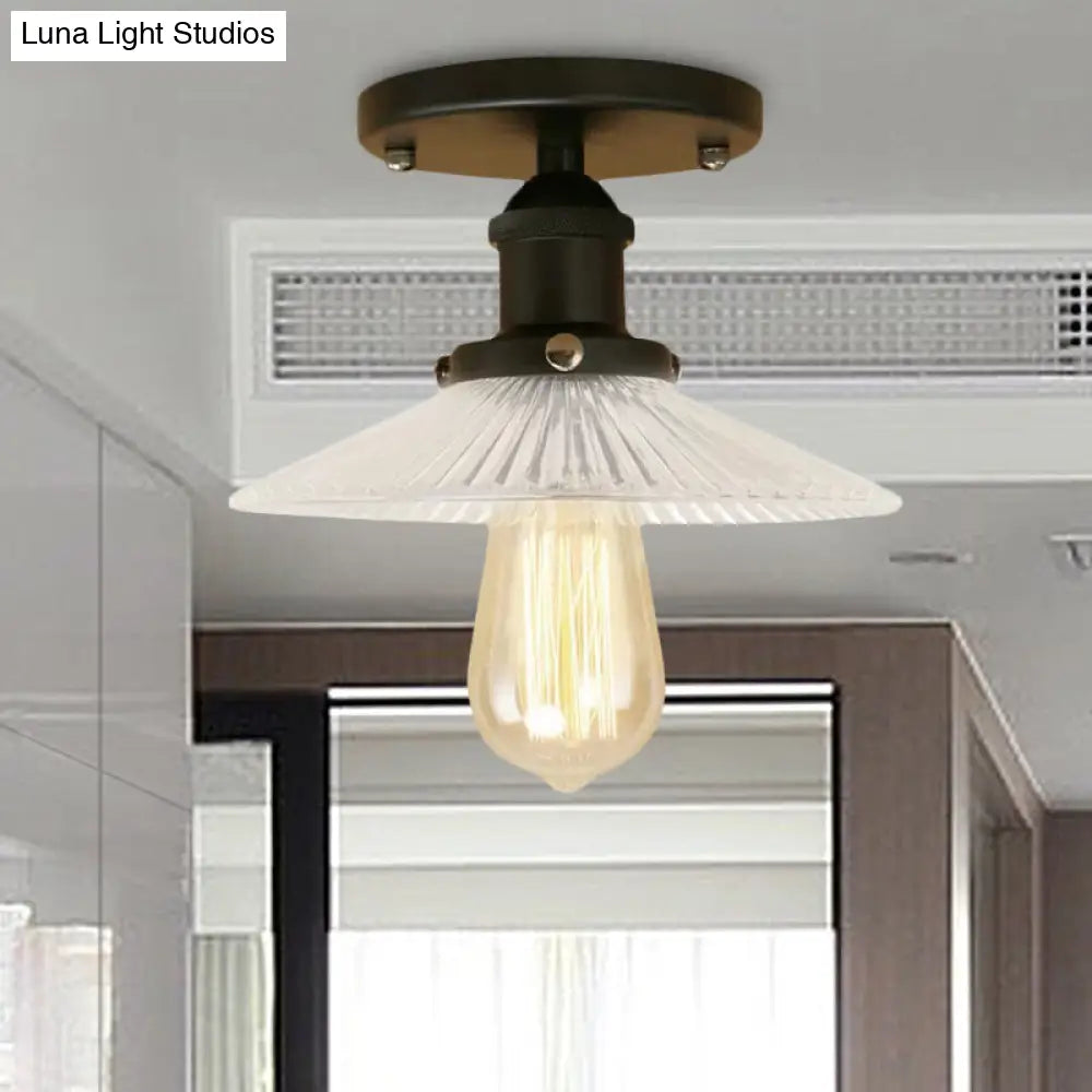 DecorBites™ DecorBites™ Semi Mount Ribbed Glass Cone Ceiling Light in Black/Brass/Copper - Industrial Style for Living Room - 1 Bulb