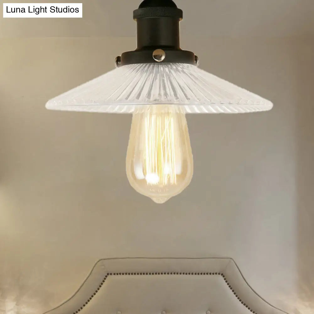 DecorBites™ DecorBites™ Semi Mount Ribbed Glass Cone Ceiling Light in Black/Brass/Copper - Industrial Style for Living Room - 1 Bulb