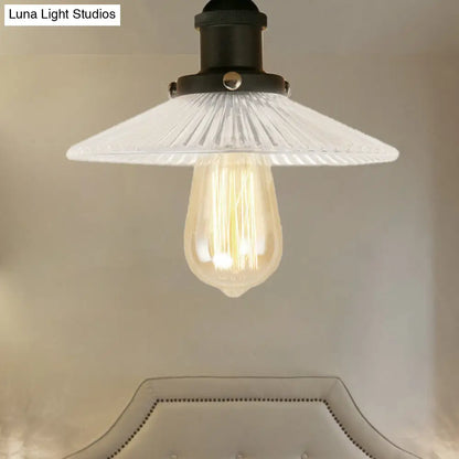 DecorBites™ DecorBites™ Semi Mount Ribbed Glass Cone Ceiling Light in Black/Brass/Copper - Industrial Style for Living Room - 1 Bulb