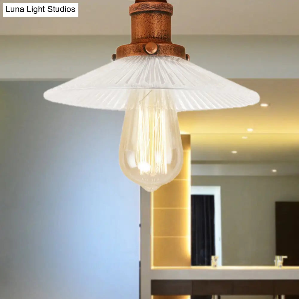 DecorBites™ DecorBites™ Semi Mount Ribbed Glass Cone Ceiling Light in Black/Brass/Copper - Industrial Style for Living Room - 1 Bulb