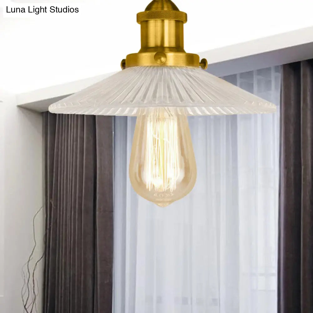 DecorBites™ DecorBites™ Semi Mount Ribbed Glass Cone Ceiling Light in Black/Brass/Copper - Industrial Style for Living Room - 1 Bulb