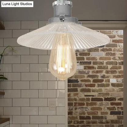 DecorBites™ DecorBites™ Semi Mount Ribbed Glass Cone Ceiling Light in Black/Brass/Copper - Industrial Style for Living Room - 1 Bulb