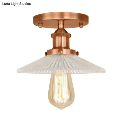 DecorBites™ DecorBites™ Semi Mount Ribbed Glass Cone Ceiling Light in Black/Brass/Copper - Industrial Style for Living Room - 1 Bulb