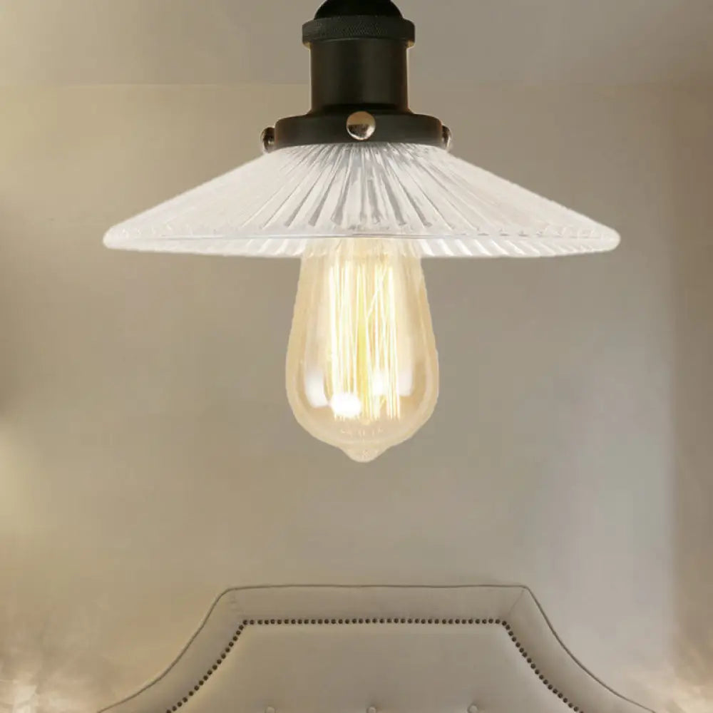 DecorBites™ DecorBites™ Semi Mount Ribbed Glass Cone Ceiling Light in Black/Brass/Copper - Industrial Style for Living Room - 1 Bulb