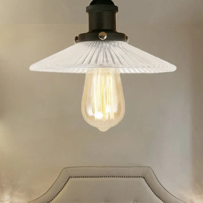 DecorBites™ DecorBites™ Semi Mount Ribbed Glass Cone Ceiling Light in Black/Brass/Copper - Industrial Style for Living Room - 1 Bulb