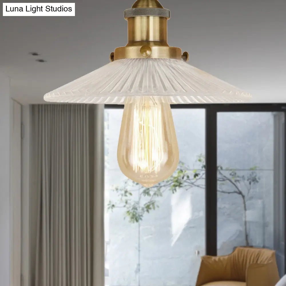 DecorBites™ DecorBites™ Semi Mount Ribbed Glass Cone Ceiling Light in Black/Brass/Copper - Industrial Style for Living Room - 1 Bulb