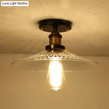 DecorBites™ DecorBites™ Semi Mount Ribbed Glass Cone Ceiling Light in Black/Brass/Copper - Industrial Style for Living Room - 1 Bulb