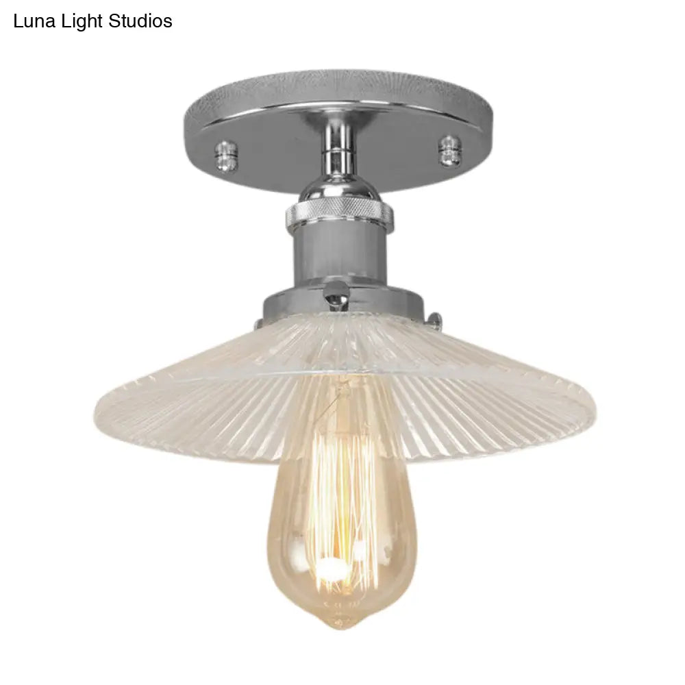 DecorBites™ DecorBites™ Semi Mount Ribbed Glass Cone Ceiling Light in Black/Brass/Copper - Industrial Style for Living Room - 1 Bulb