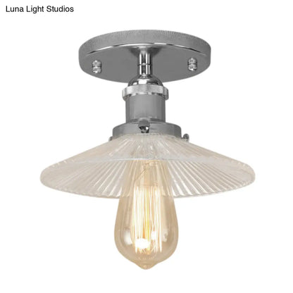 DecorBites™ DecorBites™ Semi Mount Ribbed Glass Cone Ceiling Light in Black/Brass/Copper - Industrial Style for Living Room - 1 Bulb