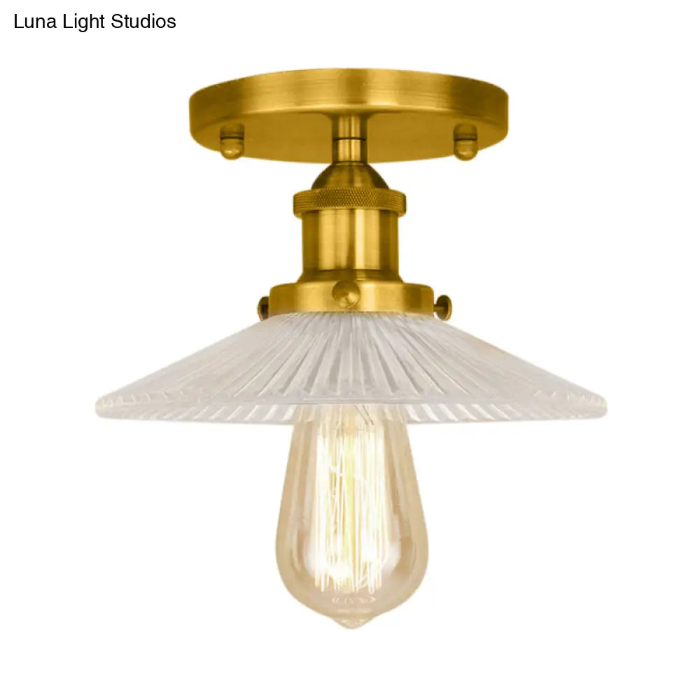 DecorBites™ DecorBites™ Semi Mount Ribbed Glass Cone Ceiling Light in Black/Brass/Copper - Industrial Style for Living Room - 1 Bulb