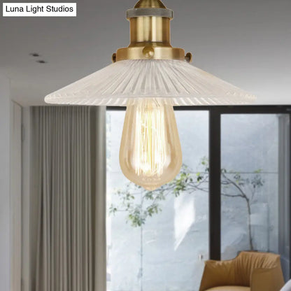 DecorBites™ DecorBites™ Semi Mount Ribbed Glass Cone Ceiling Light in Black/Brass/Copper - Industrial Style for Living Room - 1 Bulb