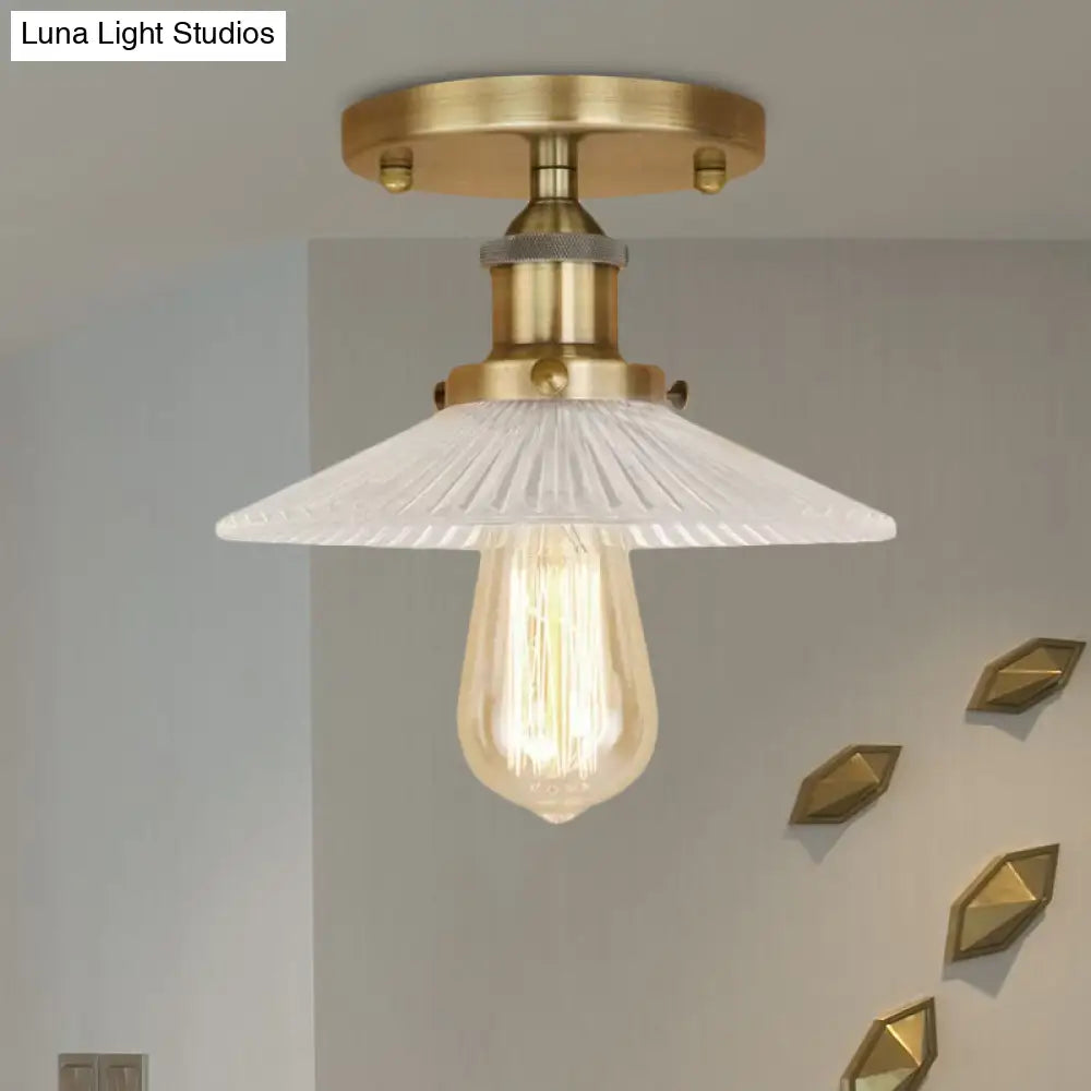 DecorBites™ DecorBites™ Semi Mount Ribbed Glass Cone Ceiling Light in Black/Brass/Copper - Industrial Style for Living Room - 1 Bulb