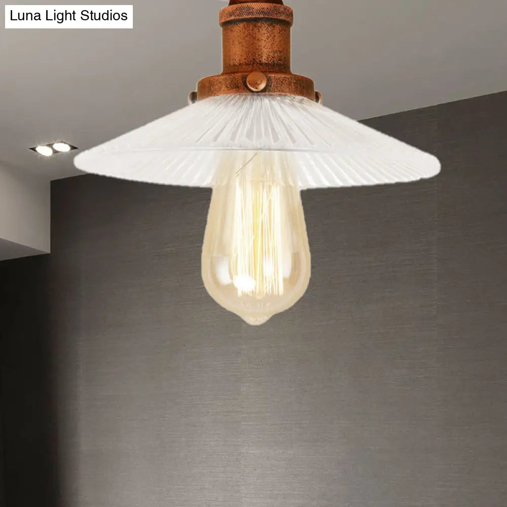 DecorBites™ DecorBites™ Semi Mount Ribbed Glass Cone Ceiling Light in Black/Brass/Copper - Industrial Style for Living Room - 1 Bulb