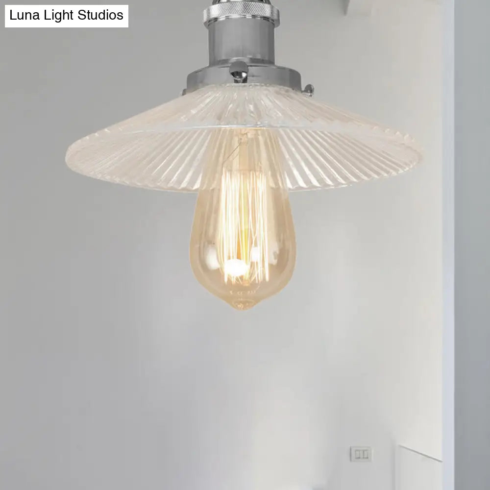 DecorBites™ DecorBites™ Semi Mount Ribbed Glass Cone Ceiling Light in Black/Brass/Copper - Industrial Style for Living Room - 1 Bulb